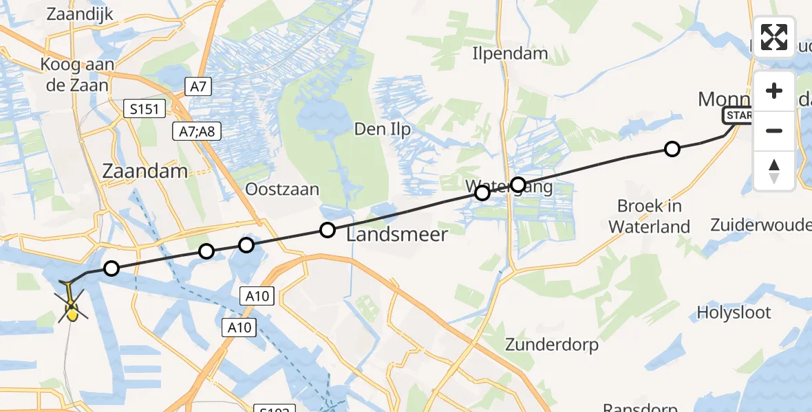 Routekaart van de vlucht: Lifeliner 1 naar Amsterdam Heliport, Verdeek