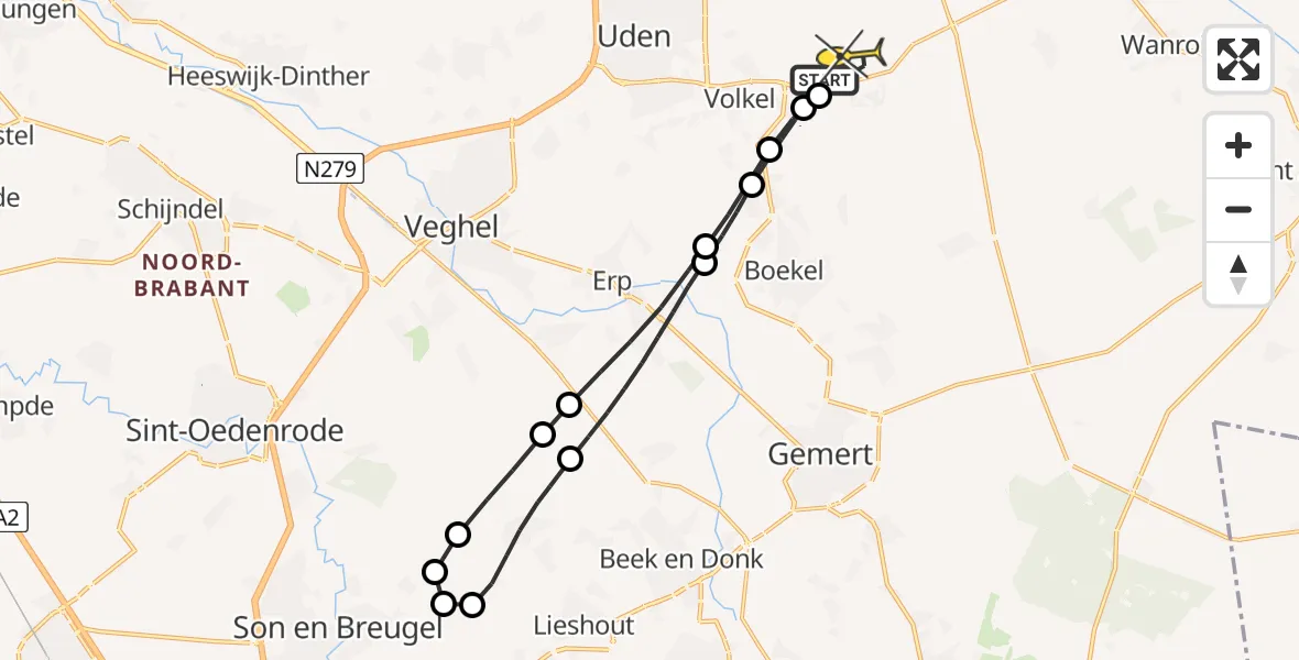 Routekaart van de vlucht: Lifeliner 3 naar Vliegbasis Volkel, Rechtestraat