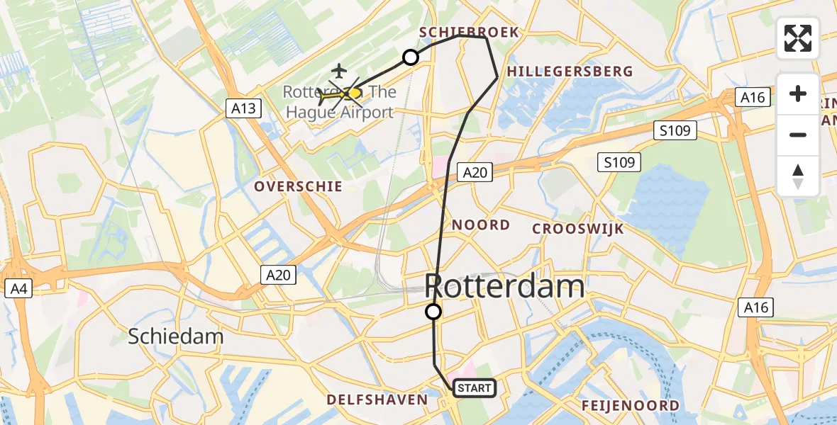 Routekaart van de vlucht: Lifeliner 2 naar Rotterdam The Hague Airport, Duivenvoordestraat