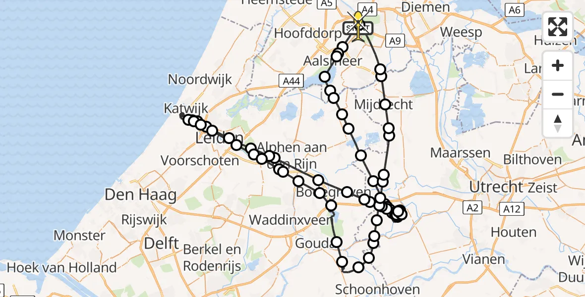 Vluchtroute Politiehelikopter van Schiphol naar Schiphol