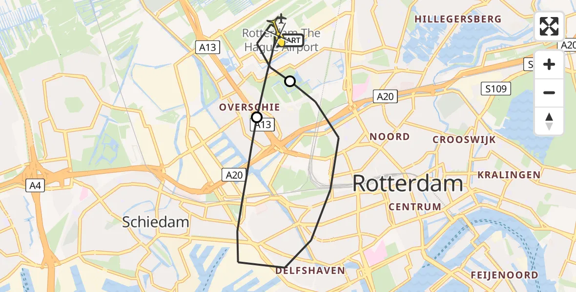 Routekaart van de vlucht: Lifeliner 2 naar Rotterdam The Hague Airport, Welschapstraat