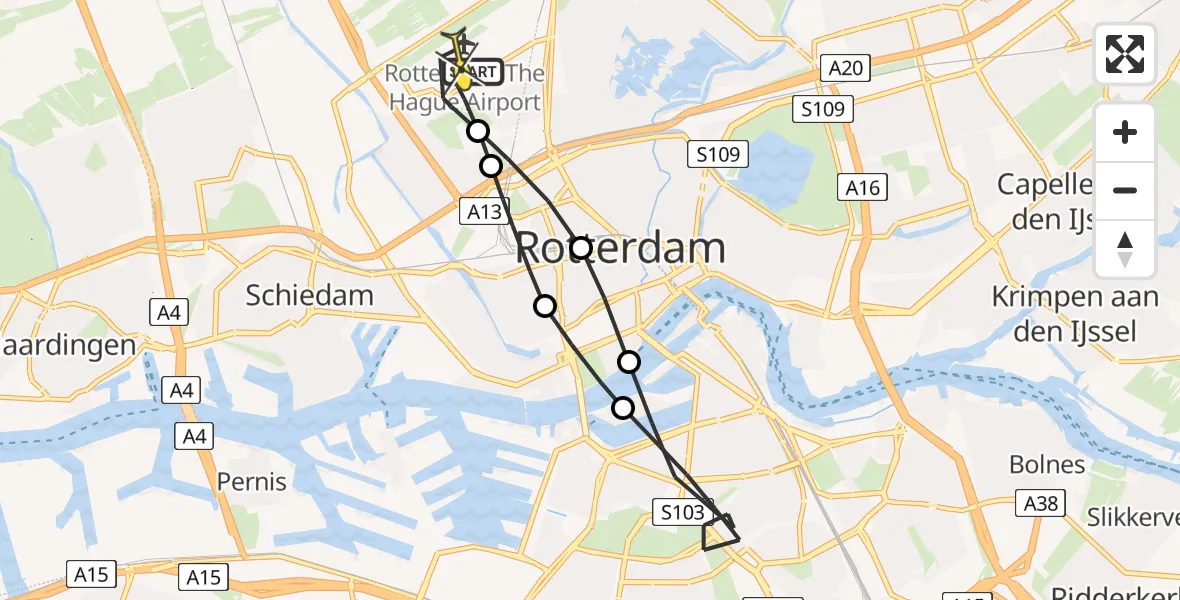 Routekaart van de vlucht: Lifeliner 2 naar Rotterdam The Hague Airport, Zestienhoven