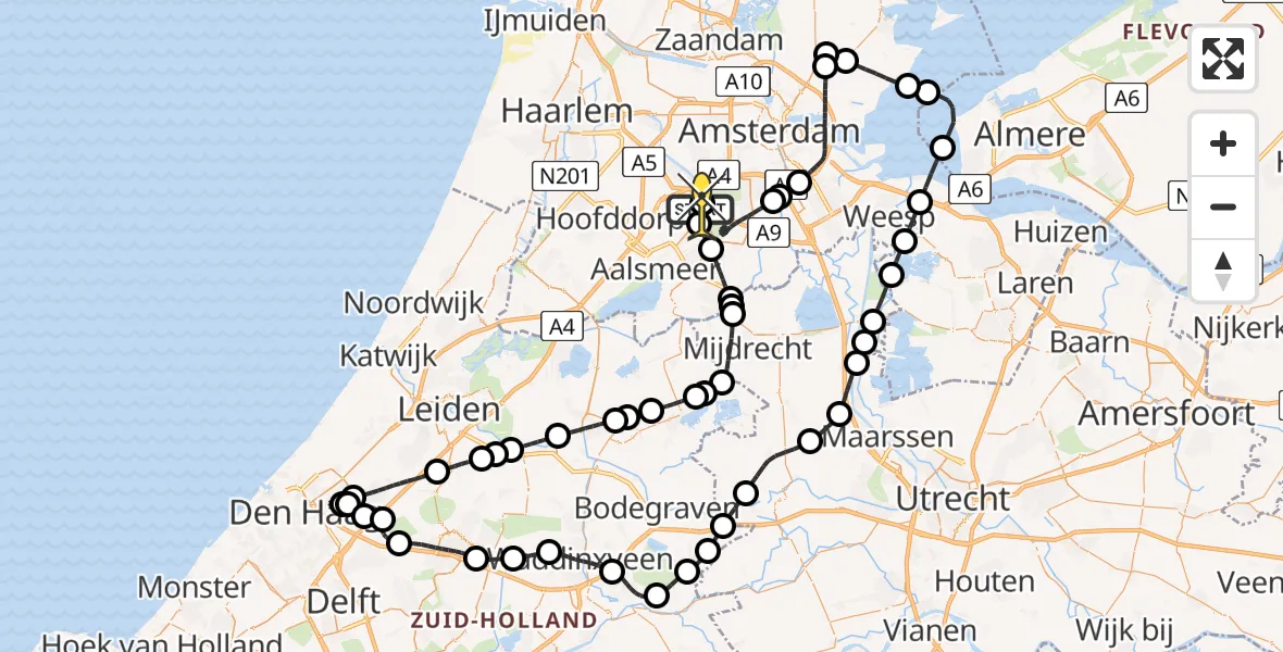 Routekaart van de vlucht: Politiehelikopter naar Schiphol, Voltweg