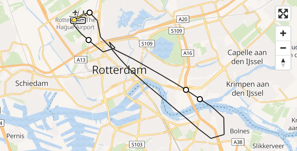 Routekaart van de vlucht: Lifeliner 2 naar Rotterdam The Hague Airport, Van Leeuwenhoekhof