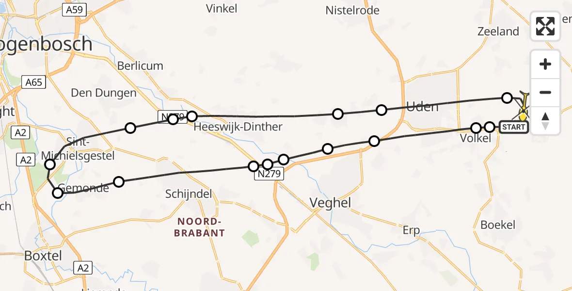 Routekaart van de vlucht: Lifeliner 3 naar Vliegbasis Volkel, Rondweg Volkel
