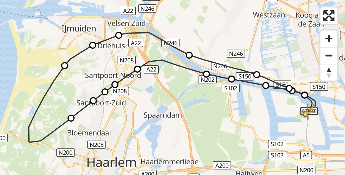 Vluchtroute Traumahelikopter van Amsterdam Heliport naar Amsterdam Heliport