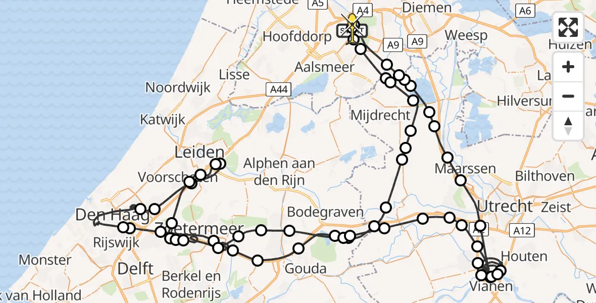 Routekaart van de vlucht: Politieheli naar Schiphol, Voltweg