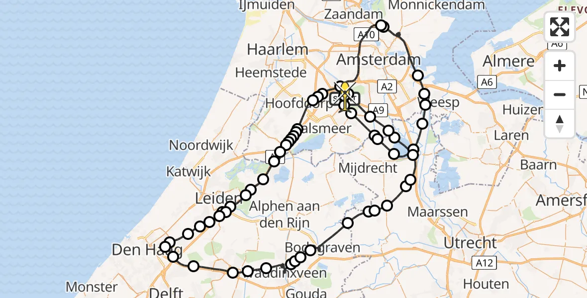 Vluchtroute Politiehelikopter van Schiphol naar Schiphol