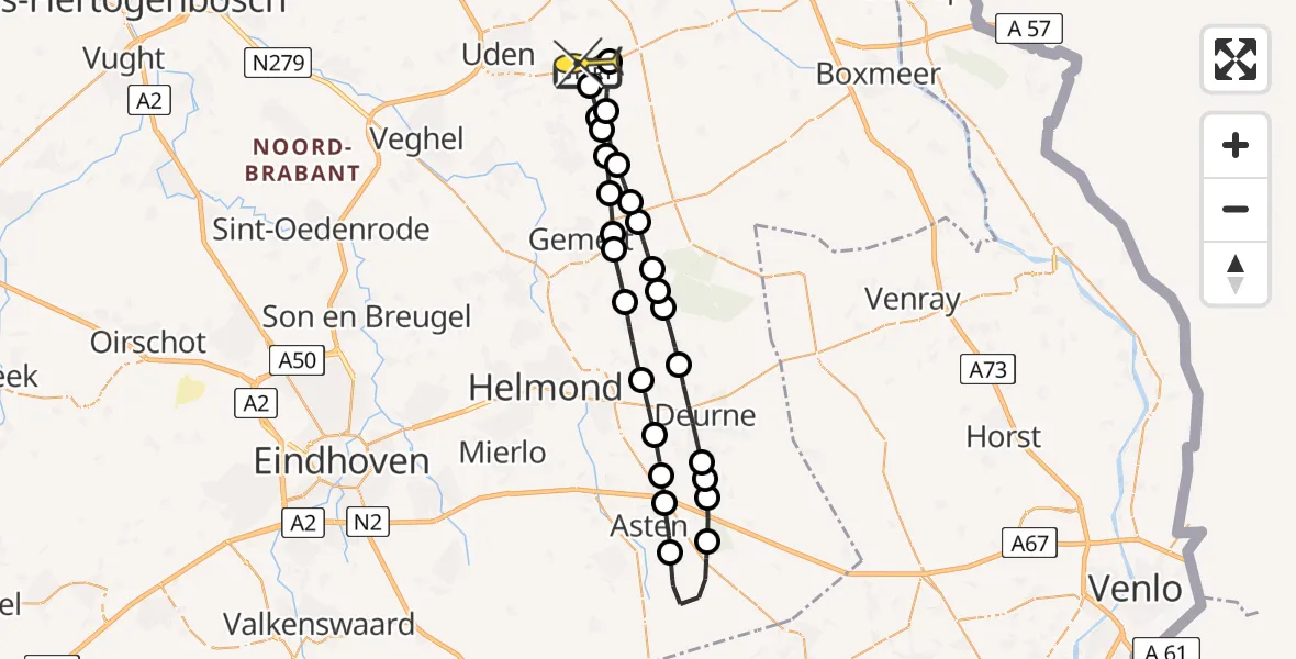 Routekaart van de vlucht: Lifeliner 3 naar Vliegbasis Volkel, Oosterheidestraat
