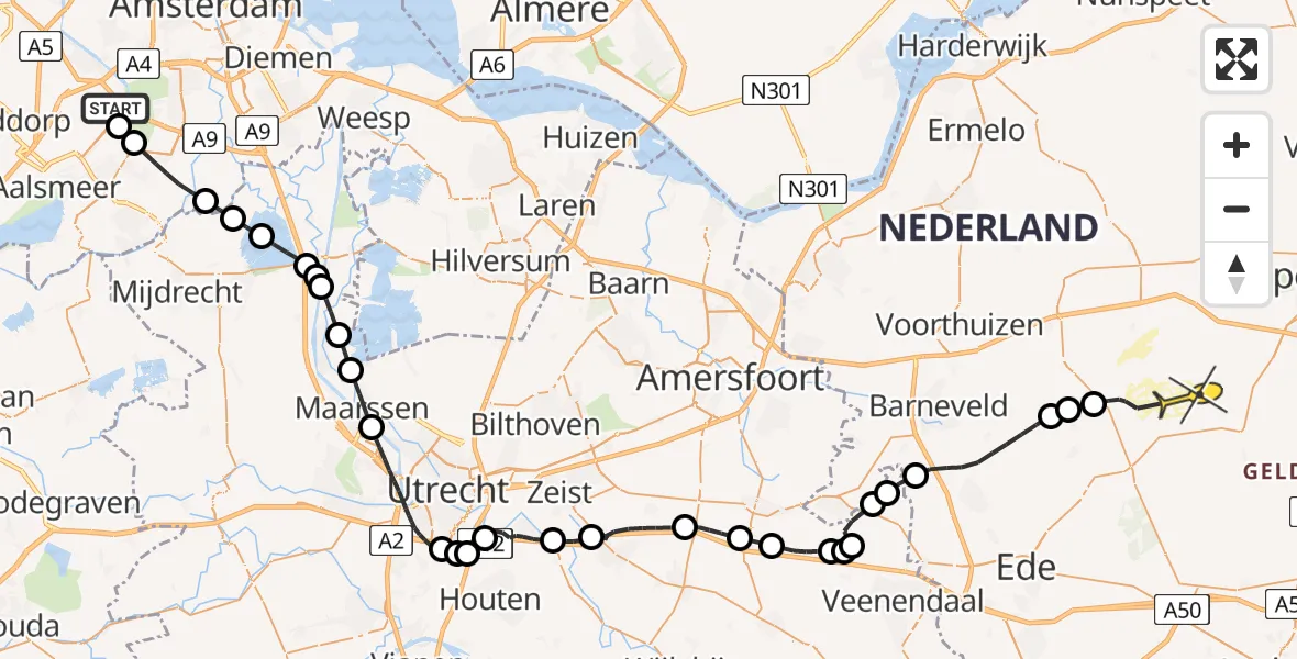 Routekaart van de vlucht: Politiehelikopter naar Harskamp, Halim P.K. straat
