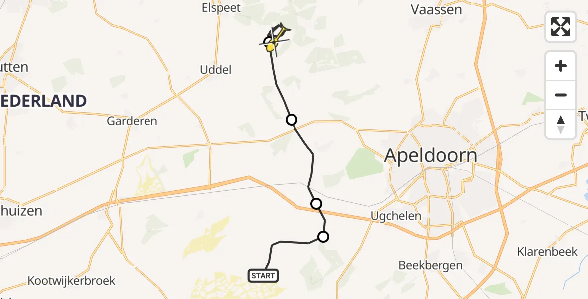 Routekaart van de vlucht: Politiehelikopter naar Elspeet, Koeflesch