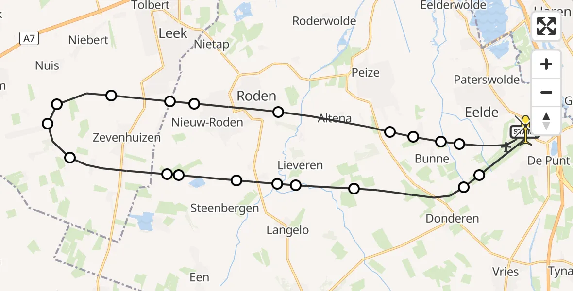 Routekaart van de vlucht: Lifeliner 4 naar Groningen Airport Eelde, Veldkampweg