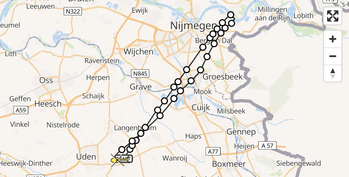 Routekaart van de vlucht: Lifeliner 3 naar Vliegbasis Volkel, Houtvennen