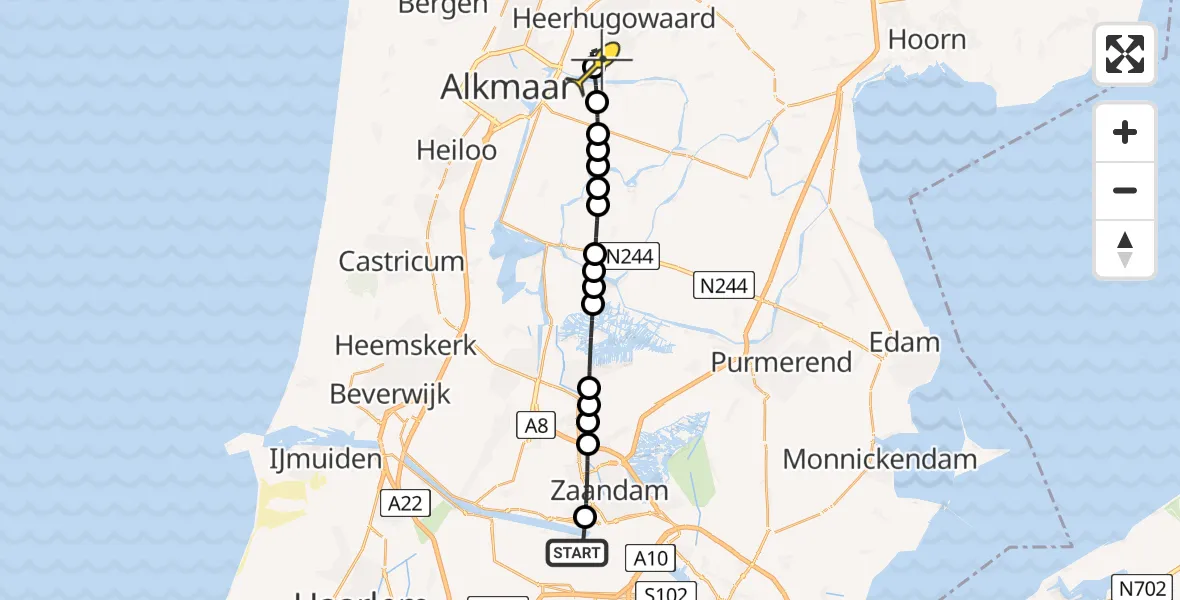 Routekaart van de vlucht: Lifeliner 1 naar Heerhugowaard, Kanaalkade