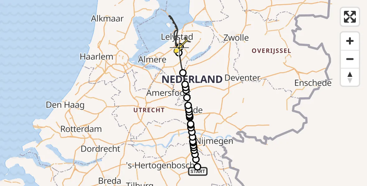 Routekaart van de vlucht: Lifeliner 3 naar Lelystad Airport, Houtvennen