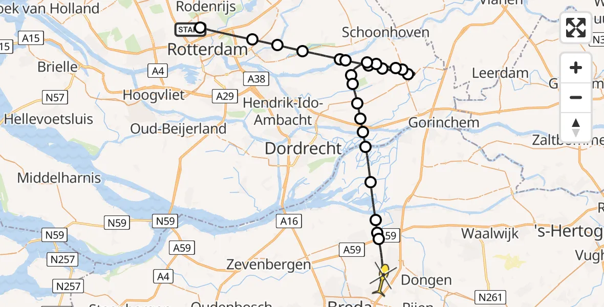 Routekaart van de vlucht: Lifeliner 2 naar Oosterhout, Gilze-Rijenstraat