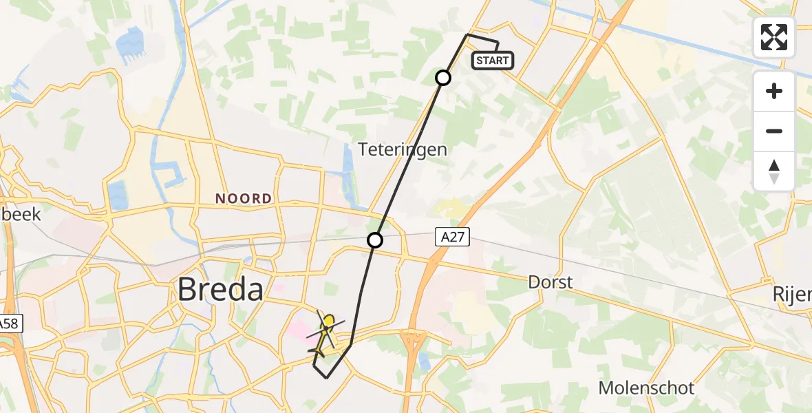 Routekaart van de vlucht: Lifeliner 2 naar Breda, Oosterhoutseweg