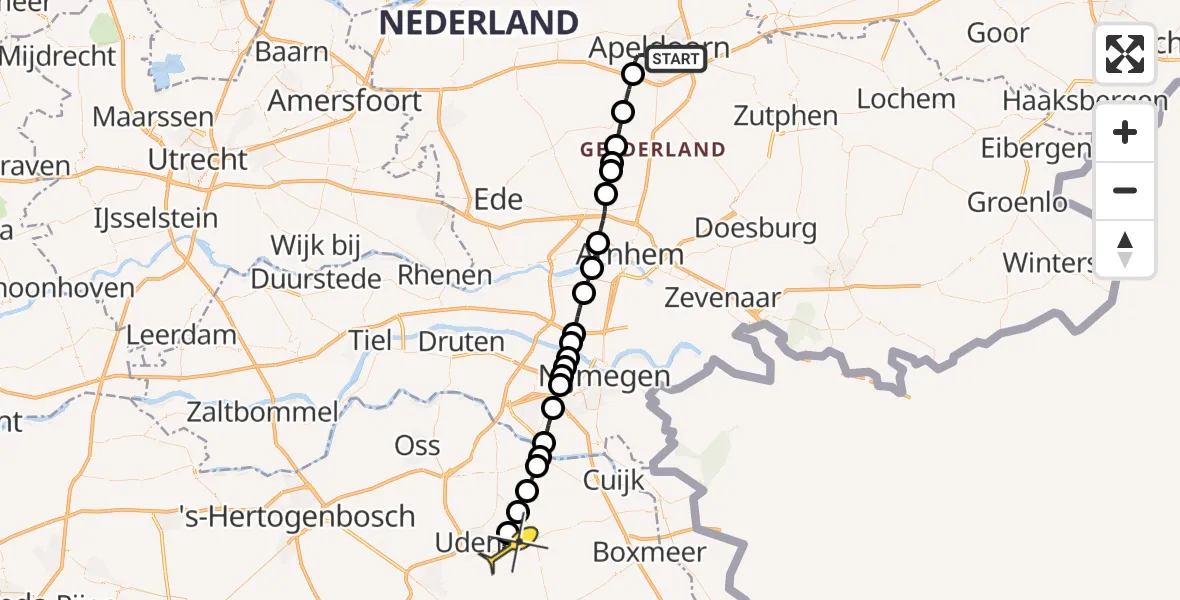 Routekaart van de vlucht: Lifeliner 3 naar Vliegbasis Volkel, Pomonalaan