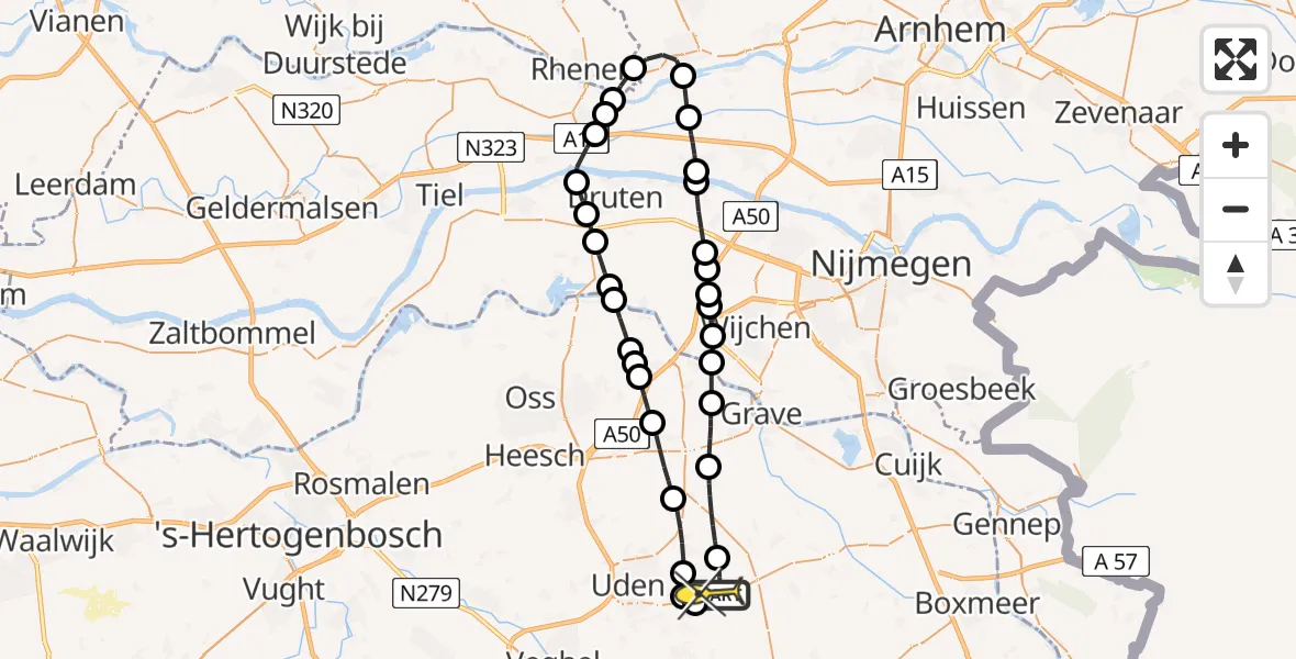Routekaart van de vlucht: Lifeliner 3 naar Vliegbasis Volkel, Zeelandsedijk
