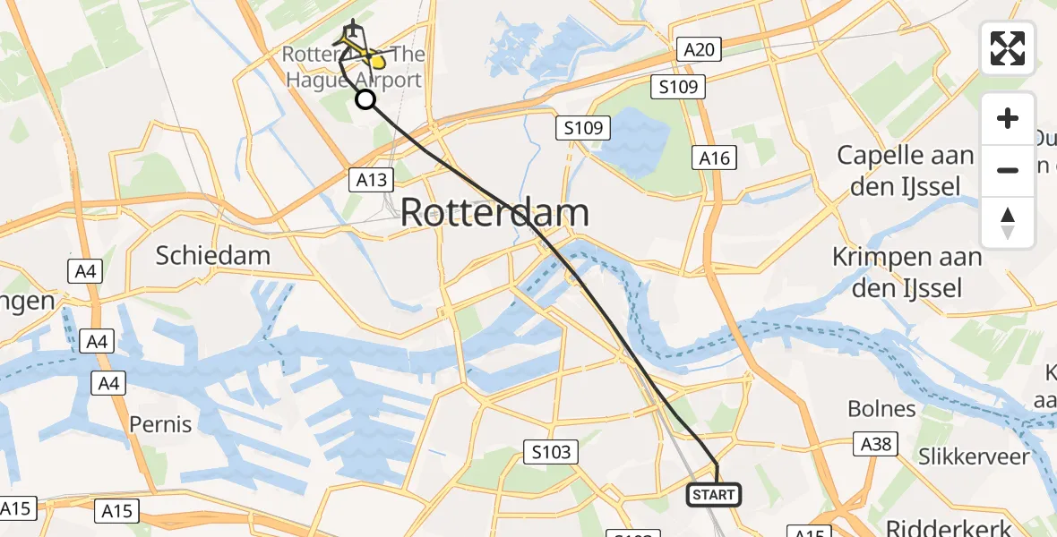 Routekaart van de vlucht: Lifeliner 2 naar Rotterdam The Hague Airport, Peitkreek