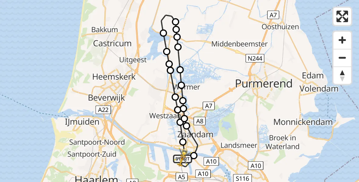 Vluchtroute Traumahelikopter van Amsterdam Heliport naar Amsterdam Heliport