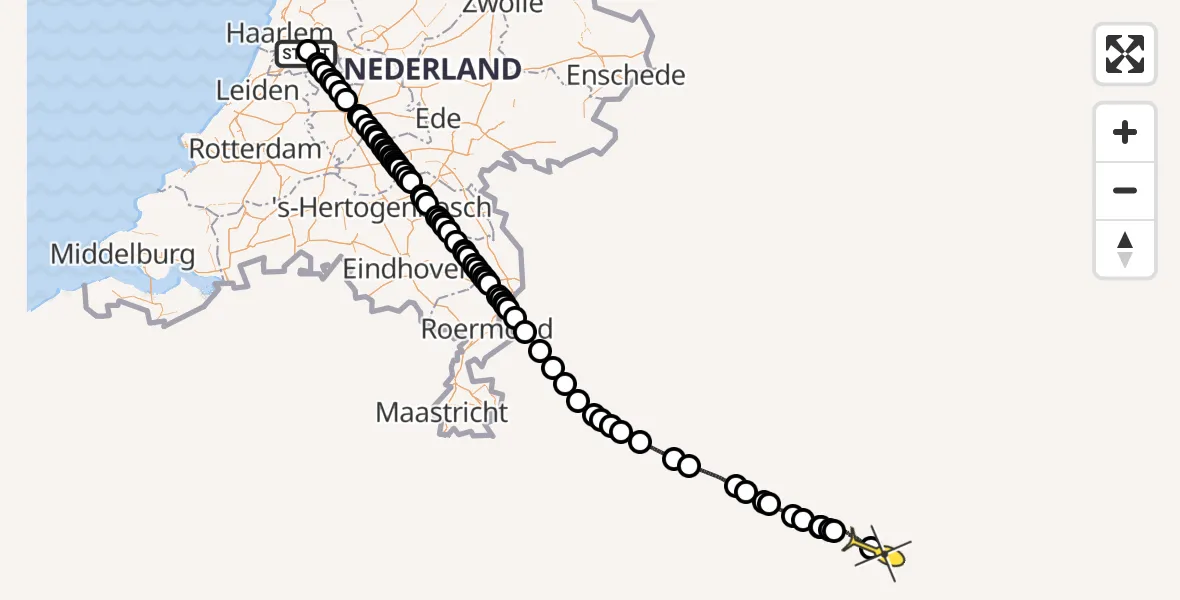 Routekaart van de vlucht: Politieheli naar Anspach, Aalsmeer