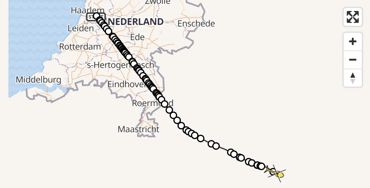 Routekaart van de vlucht: Politiehelikopter naar Anspach, Aalsmeer