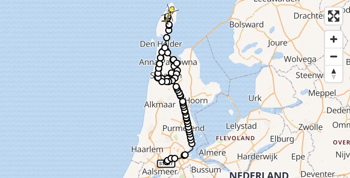 Routekaart van de vlucht: Politiehelikopter naar Texel International Airport, Halim P.K. straat