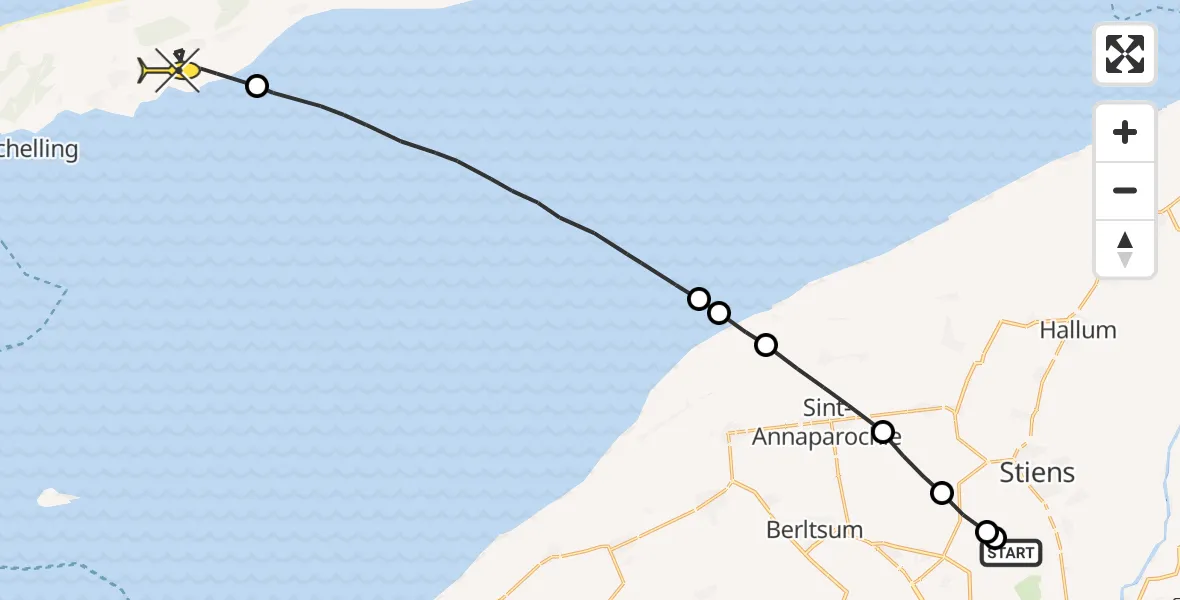 Routekaart van de vlucht: Ambulancehelikopter naar Formerum, Efterste Dyk