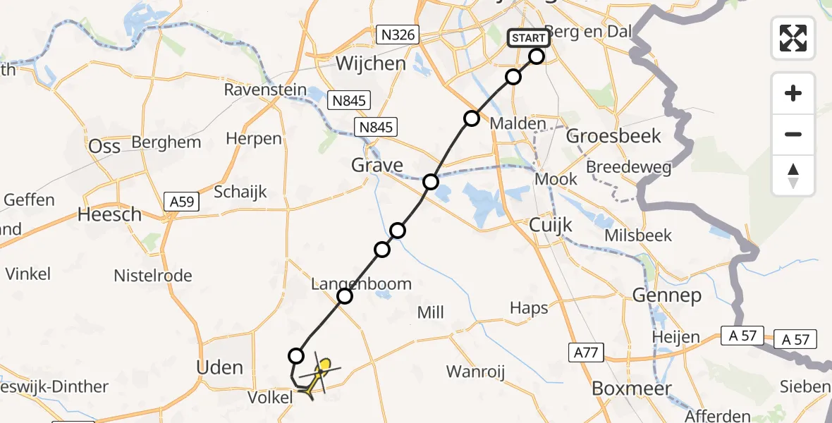 Routekaart van de vlucht: Lifeliner 3 naar Vliegbasis Volkel, Brakkensteinweg