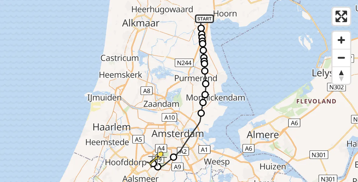 Routekaart van de vlucht: Politiehelikopter naar Schiphol, Bobeldijk
