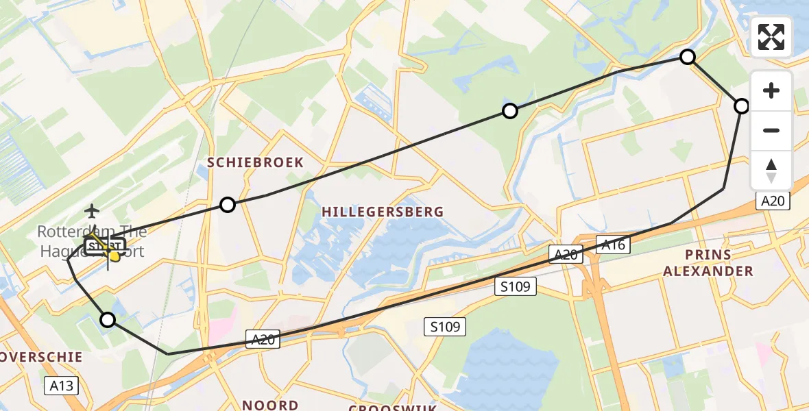 Routekaart van de vlucht: Lifeliner 2 naar Rotterdam The Hague Airport, Woensdrechtstraat
