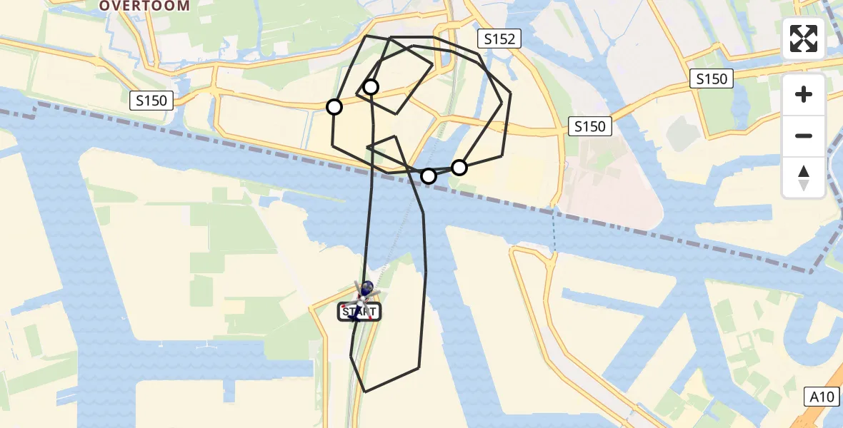 Vluchtroute Politiehelikopter van Amsterdam Heliport naar Amsterdam Heliport