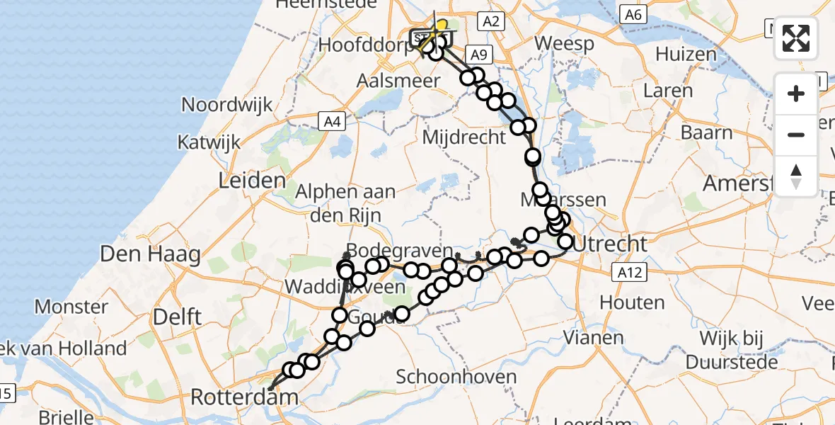 Routekaart van de vlucht: Politieheli naar Schiphol, Halim P.K. straat