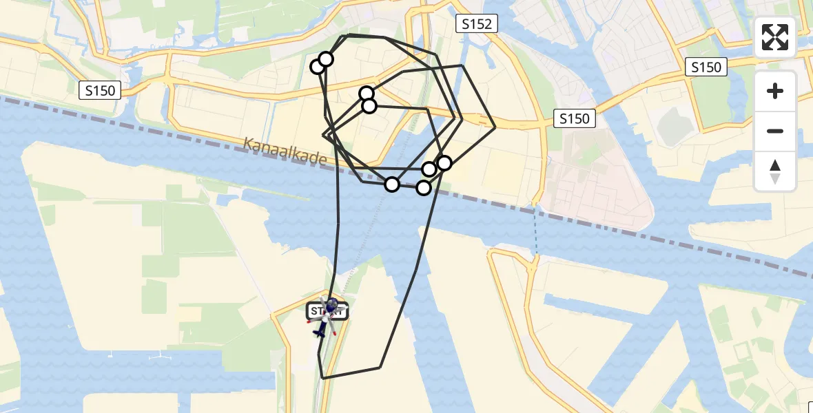Vluchtroute Politiehelikopter van Amsterdam Heliport naar Amsterdam Heliport