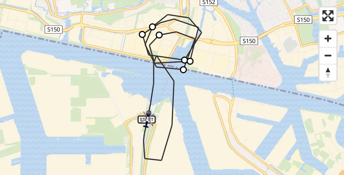 Vluchtroute Politiehelikopter van Amsterdam Heliport naar Amsterdam Heliport