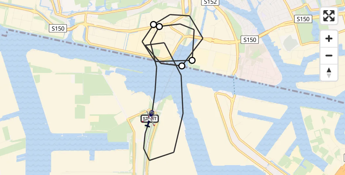 Vluchtroute Politiehelikopter van Amsterdam Heliport naar Amsterdam Heliport