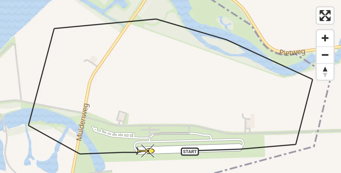 Routekaart van de vlucht: Politiehelikopter naar Vliegveld Midden-Zeeland, Pietweg