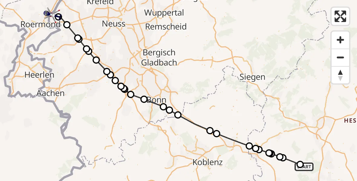 Vluchtroute Politiehelikopter Usingen - Brüggen, 09 december 2024, 15:35