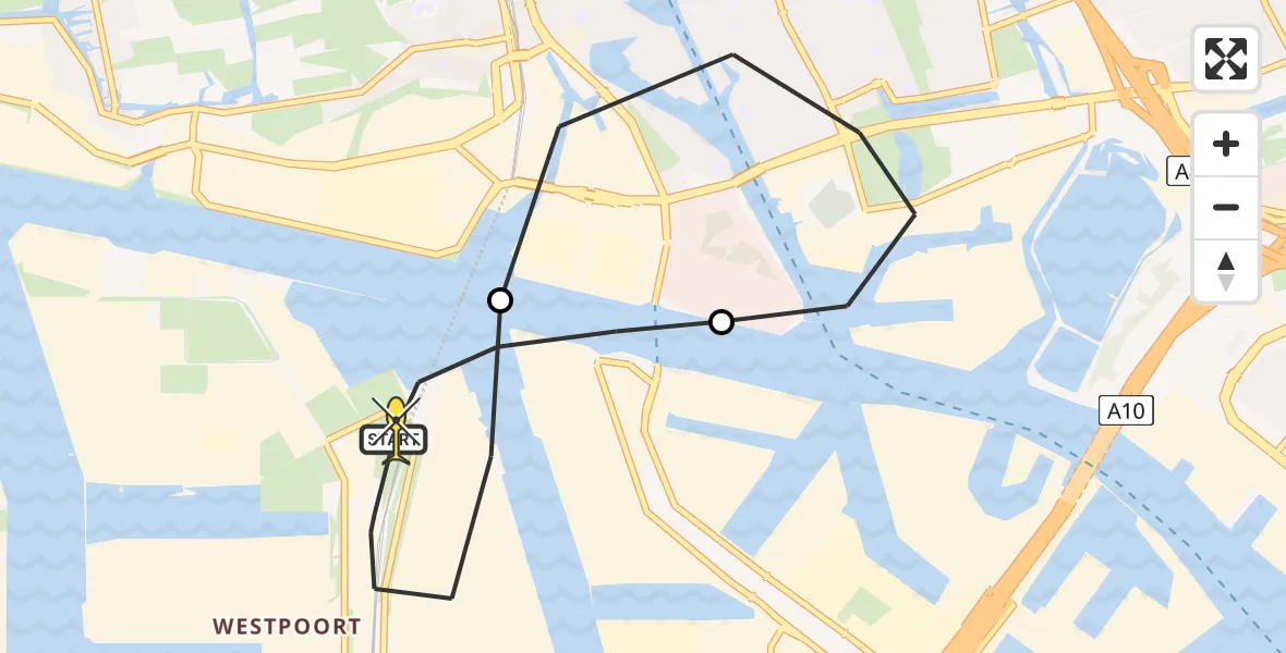 Routekaart van de vlucht: Lifeliner 1 naar Amsterdam Heliport, Hemkade