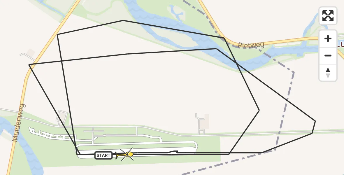 Routekaart van de vlucht: Politiehelikopter naar Vliegveld Midden-Zeeland, Calandweg