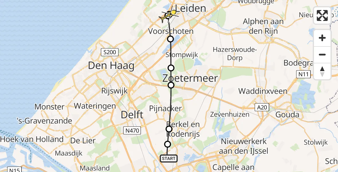Routekaart van de vlucht: Lifeliner 2 naar Wassenaar