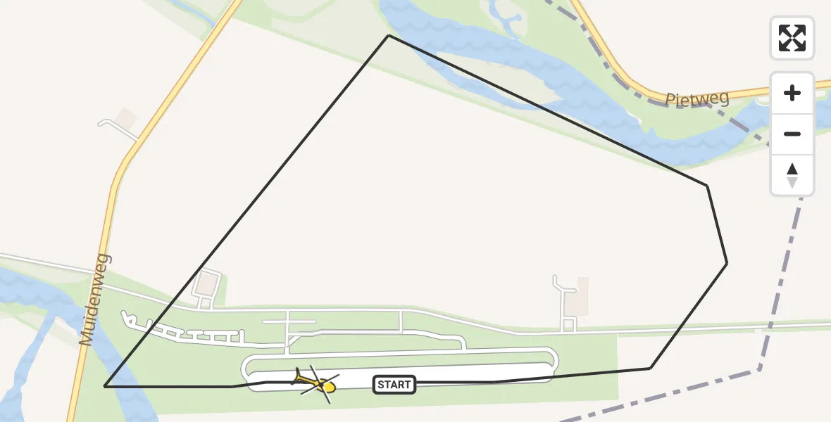 Routekaart van de vlucht: Politieheli naar Vliegveld Midden-Zeeland, De Piet