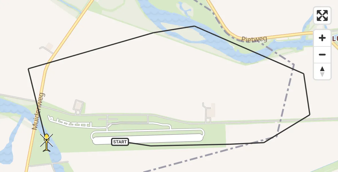 Routekaart van de vlucht: Politieheli naar Vliegveld Midden-Zeeland, Calandweg