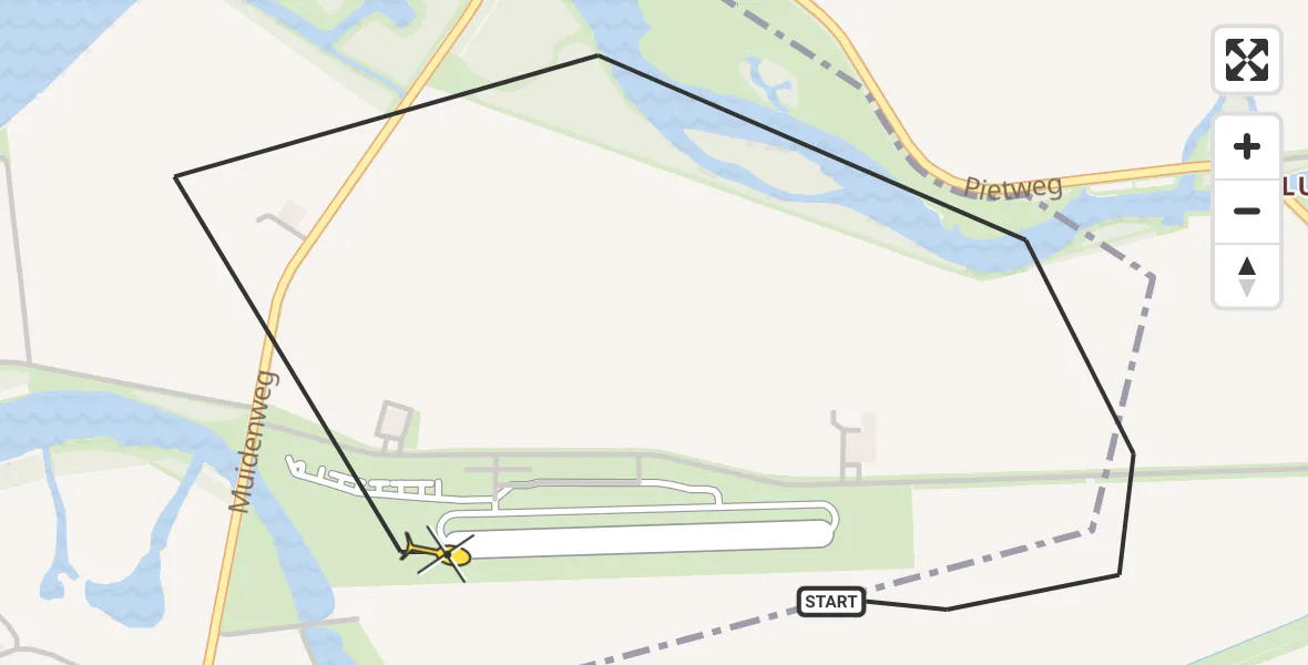 Routekaart van de vlucht: Politiehelikopter naar Vliegveld Midden-Zeeland, Pietweg