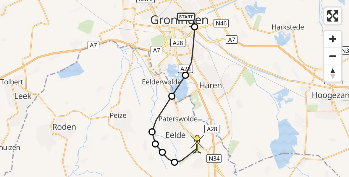 Routekaart van de vlucht: Lifeliner 4 naar Groningen Airport Eelde, Roskildeweg