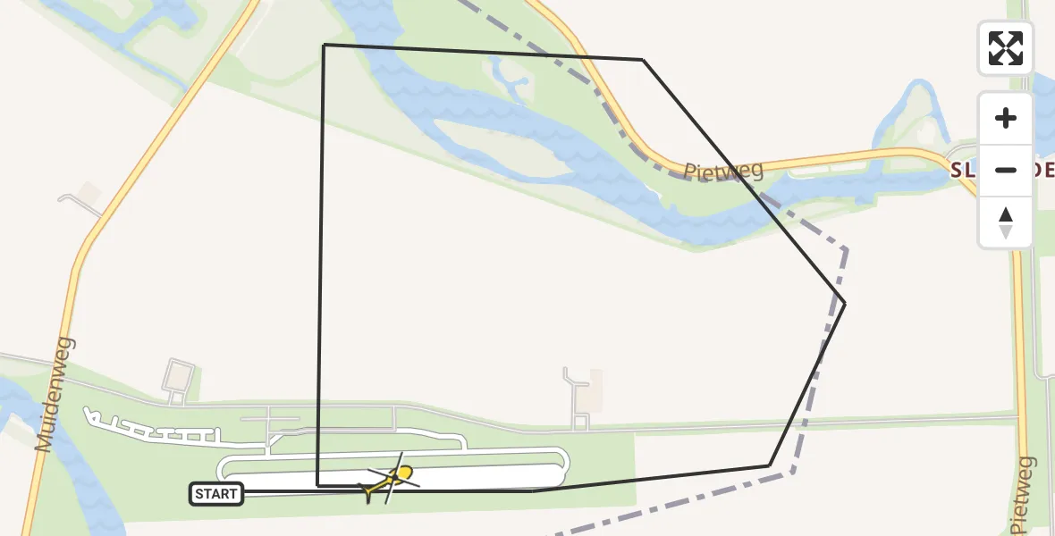 Routekaart van de vlucht: Politiehelikopter naar Vliegveld Midden-Zeeland, Calandweg