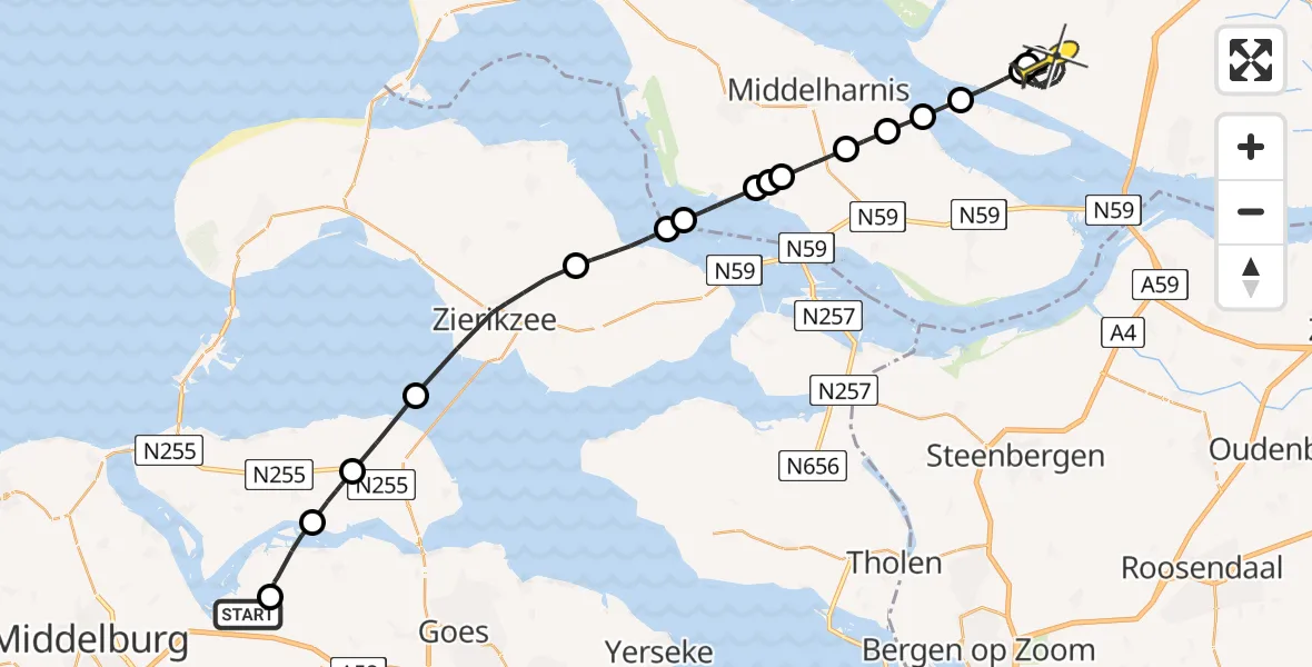 Routekaart van de vlucht: Politiehelikopter naar Zuid-Beijerland, Meerkoetweg