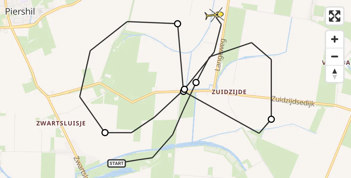 Routekaart van de vlucht: Politiehelikopter naar Nieuw-Beijerland, Dijkgraaf van der Lindenpad