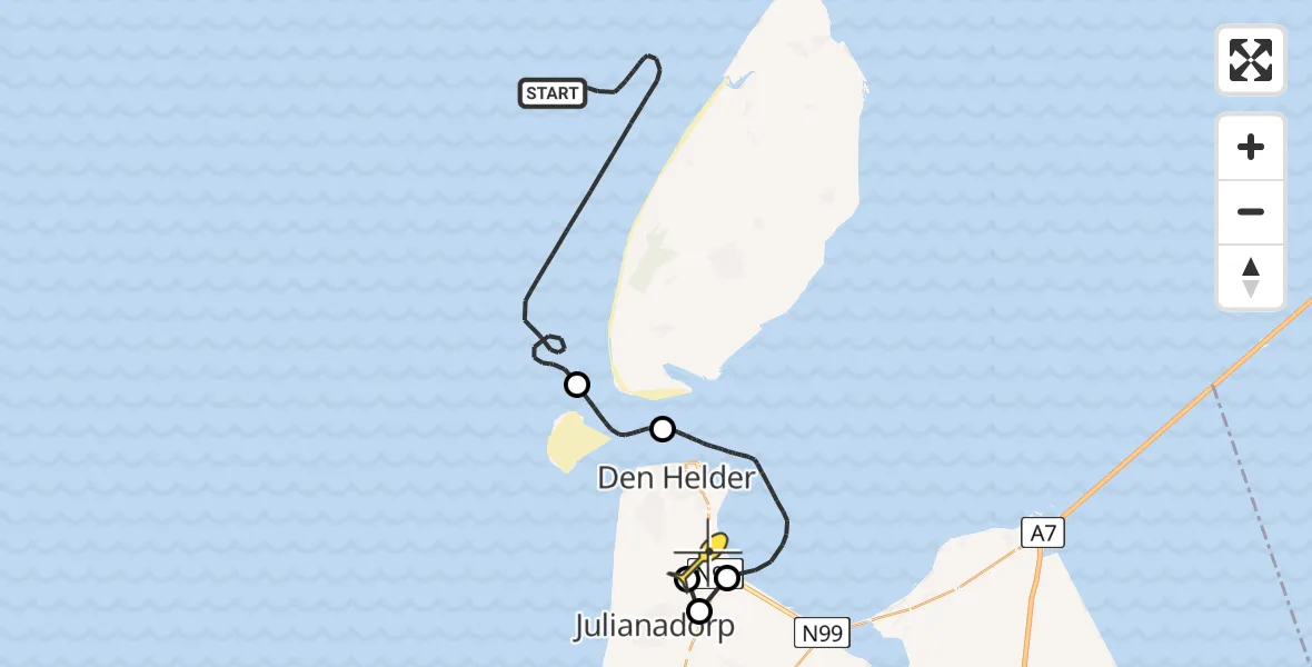 Routekaart van de vlucht: Kustwachthelikopter naar Vliegveld De Kooy, Luchthavenweg